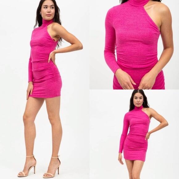 NWT n: PHILANTHROPY Fuchsia Pink One Shoulder Brushed Mini Dress Size Medium - Picture 1 of 4